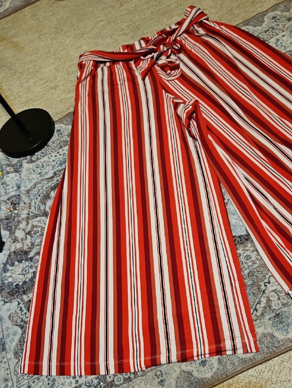 Lane Bryant Red and White Striped Wide-Leg Tie Waist Pants - Picture 2 of 7